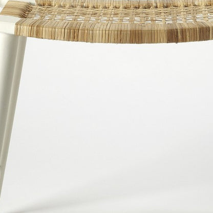 26" Natural and White Solid Wood Footstool