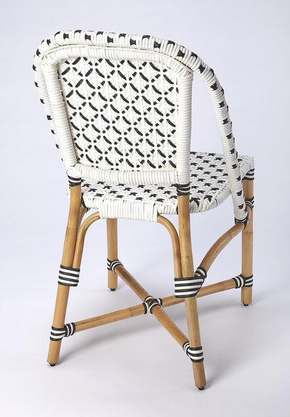21" Black And White Woven Faux Rattan Outdoor Dining Chair