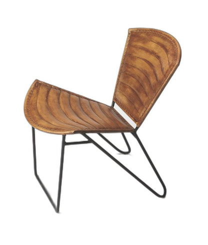 23" Brown and Black Leather and Iron Striped Side Chair