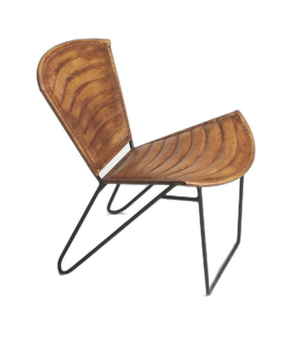 23" Brown and Black Leather and Iron Striped Side Chair