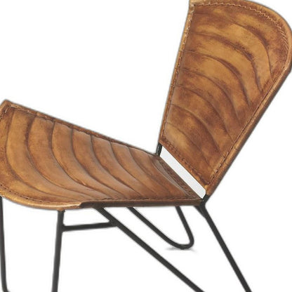 23" Brown and Black Leather and Iron Striped Side Chair