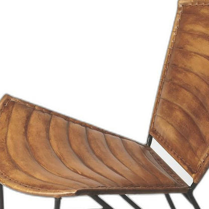 23" Brown and Black Leather and Iron Striped Side Chair