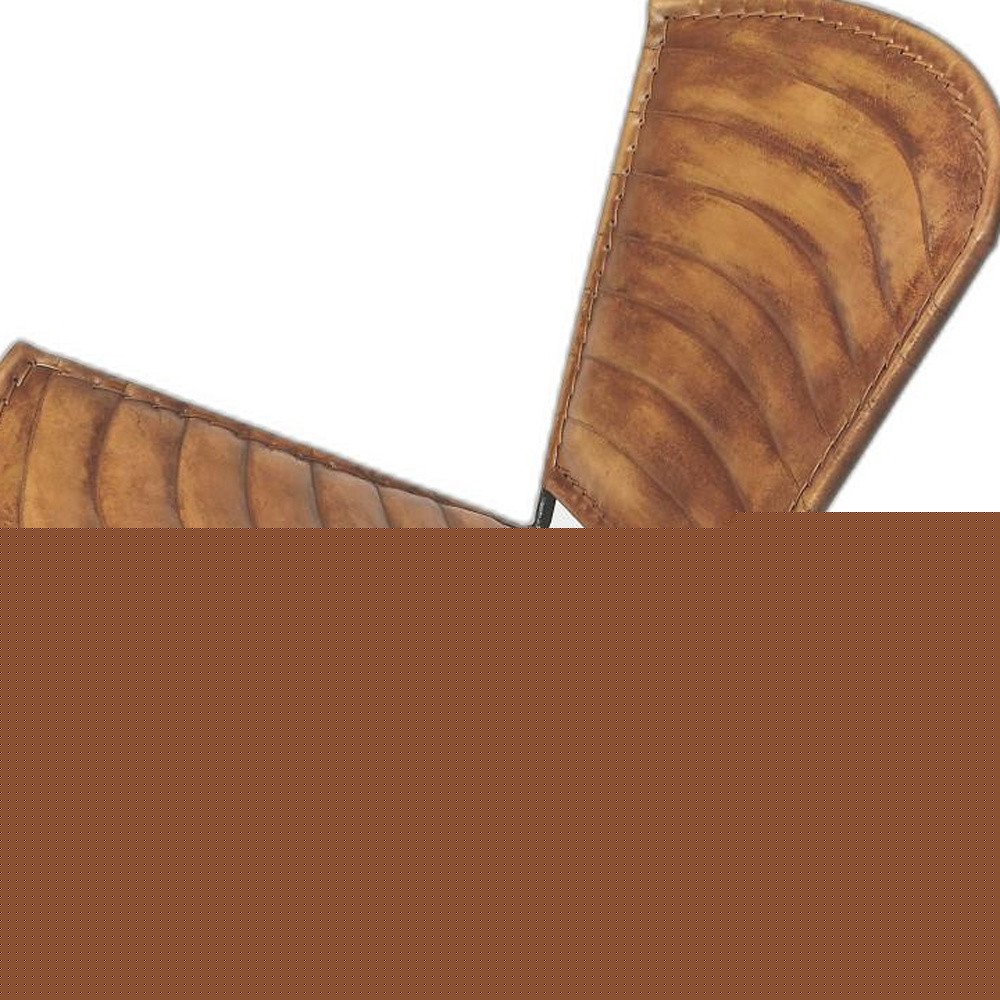 23" Brown and Black Leather and Iron Striped Side Chair