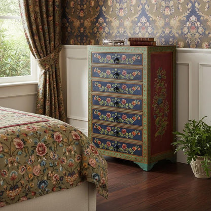 21" Blue and Green Solid Wood Seven Drawer Standard Chest