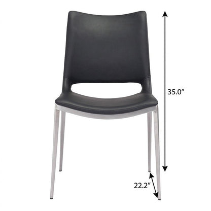Set of Two Black And Silver Upholstered Faux Leather Open Back Dining Side Chairs