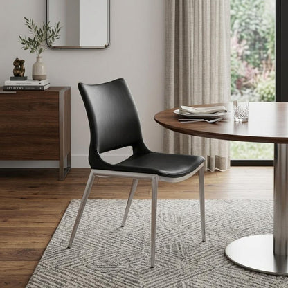 Set of Two Black And Silver Upholstered Faux Leather Open Back Dining Side Chairs