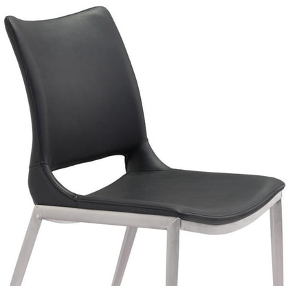 Set of Two Black And Silver Upholstered Faux Leather Open Back Dining Side Chairs