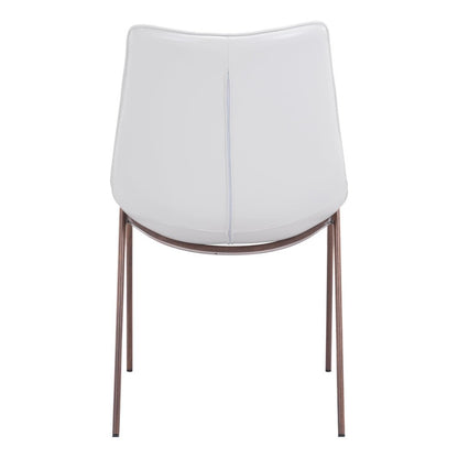 Set of Two White and Brown Upholstered Faux Leather Dining Side Chairs