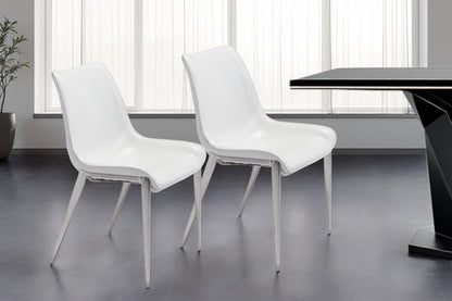 Set of Two White And Silver Upholstered Faux Leather Open Back Dining Side Chairs
