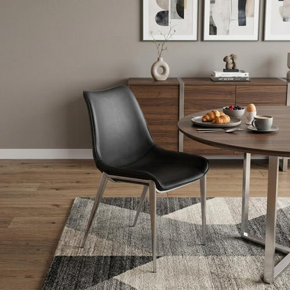 Set of Two Black and Silver Upholstered Faux Leather Dining Side Chairs