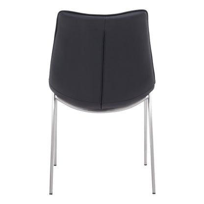 Set of Two Black and Silver Upholstered Faux Leather Dining Side Chairs
