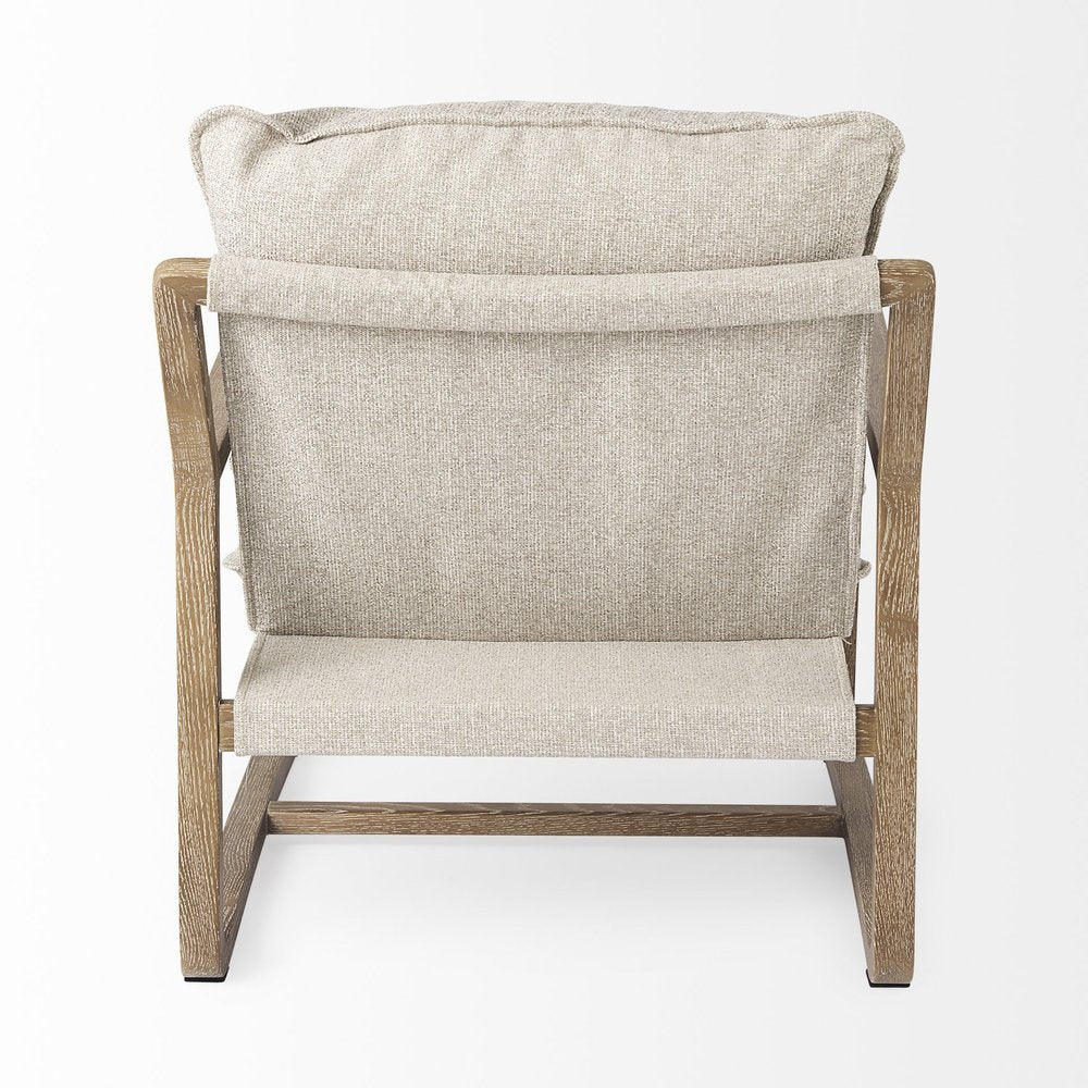 34" Beige And Wood Brown Fabric Lounge Chair