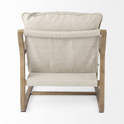 34" Beige And Wood Brown Fabric Lounge Chair