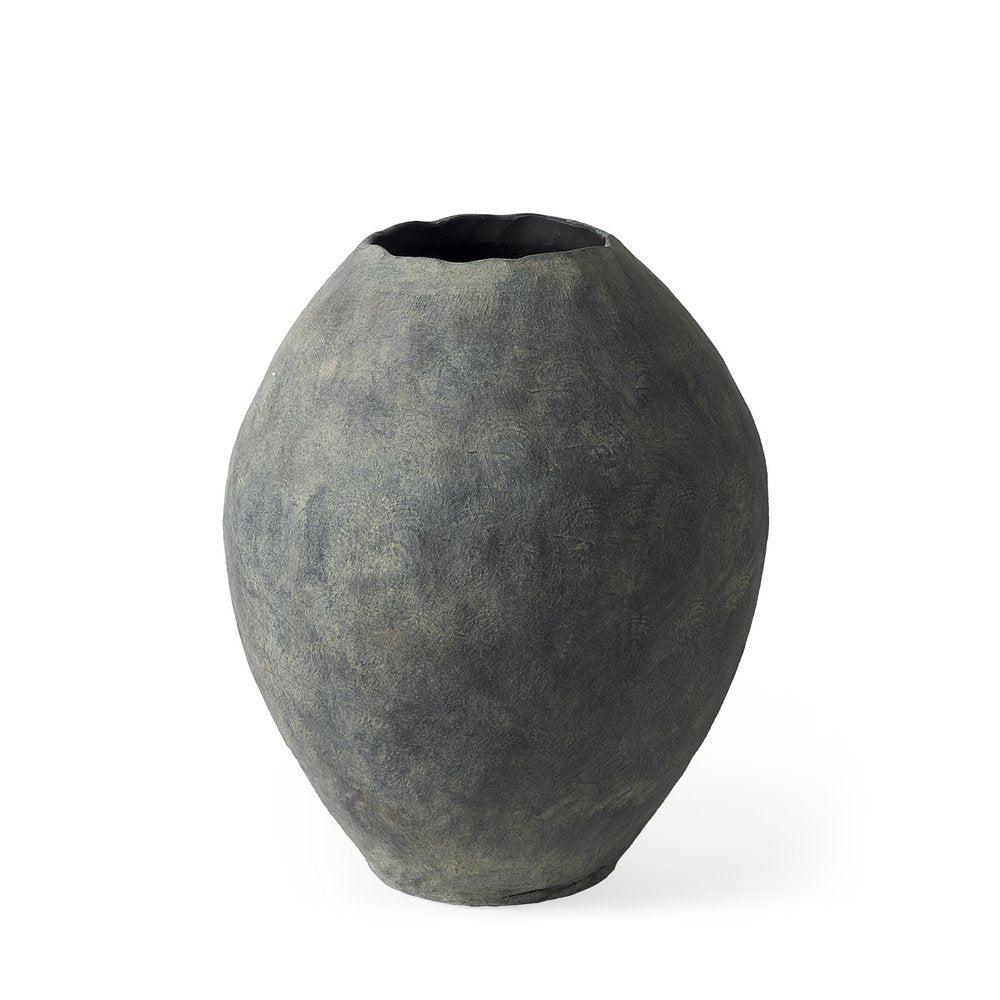 23" Gray Oval Distressed Ceramic Floor Vase