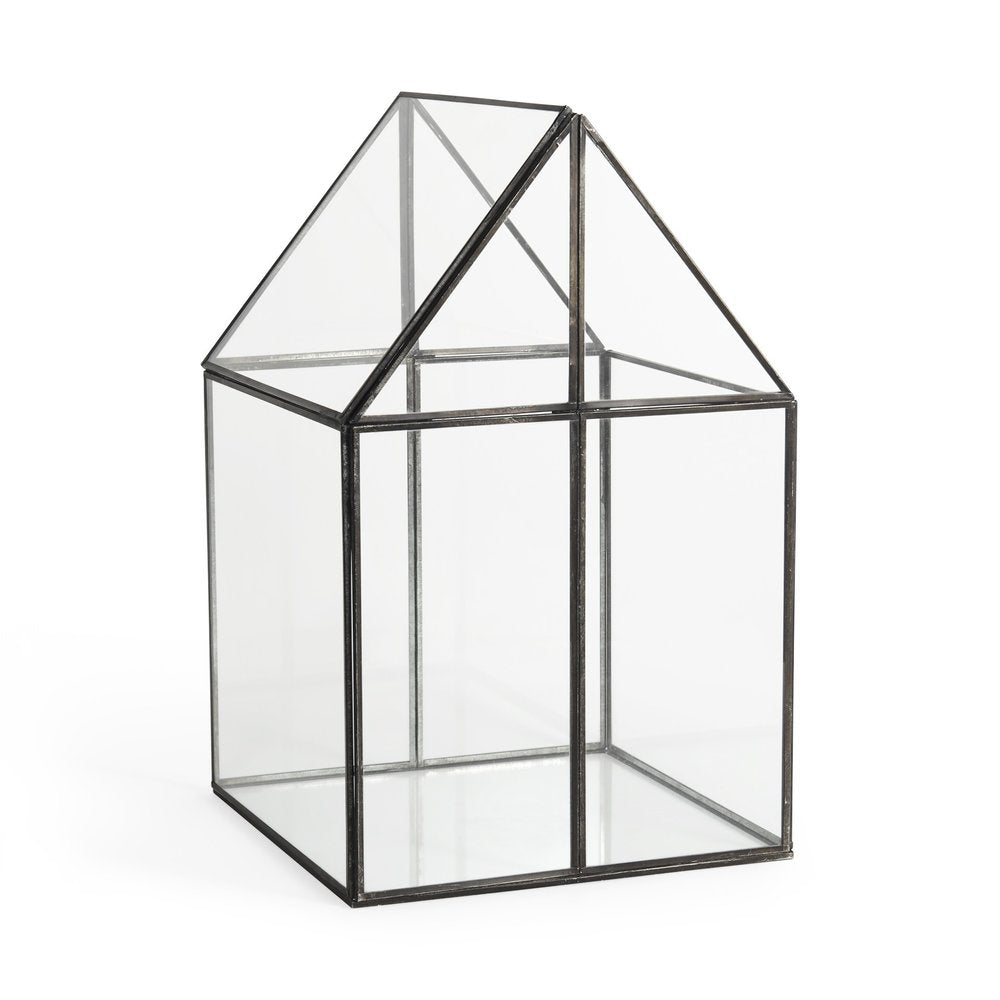10" Black And Clear Glass And Metal Box