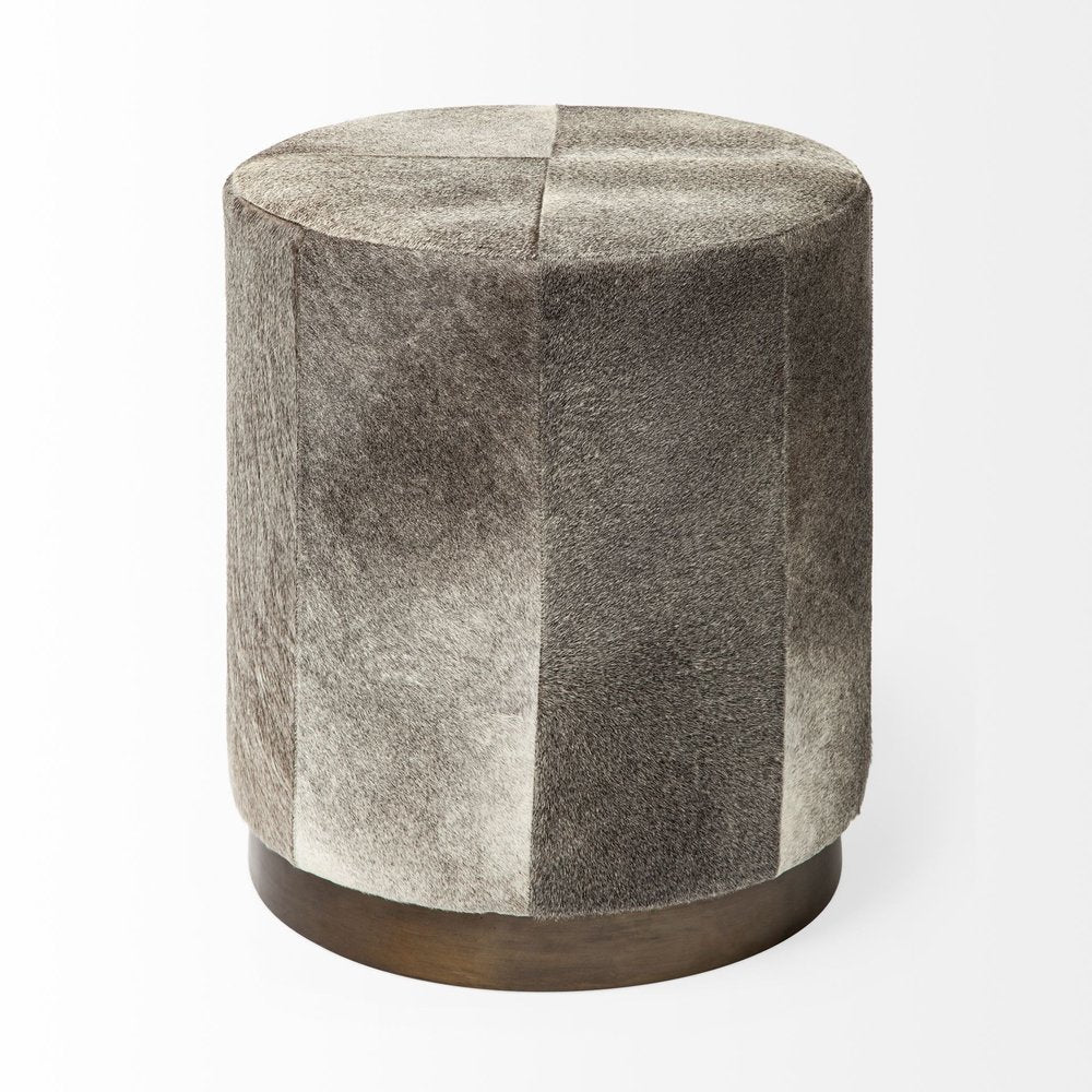 20" Gray Wool And Brown Footstool Ottoman