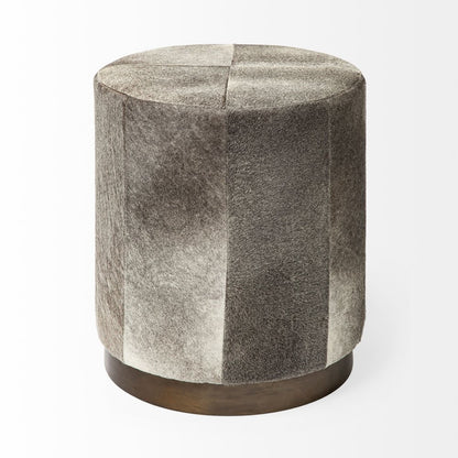 20" Gray Wool And Brown Footstool Ottoman