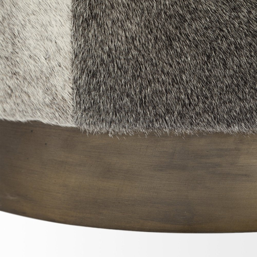 20" Gray Wool And Brown Footstool Ottoman