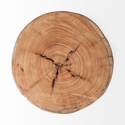 18" Dark Brown And Brown Distressed Reclaimed Wood Round End Table
