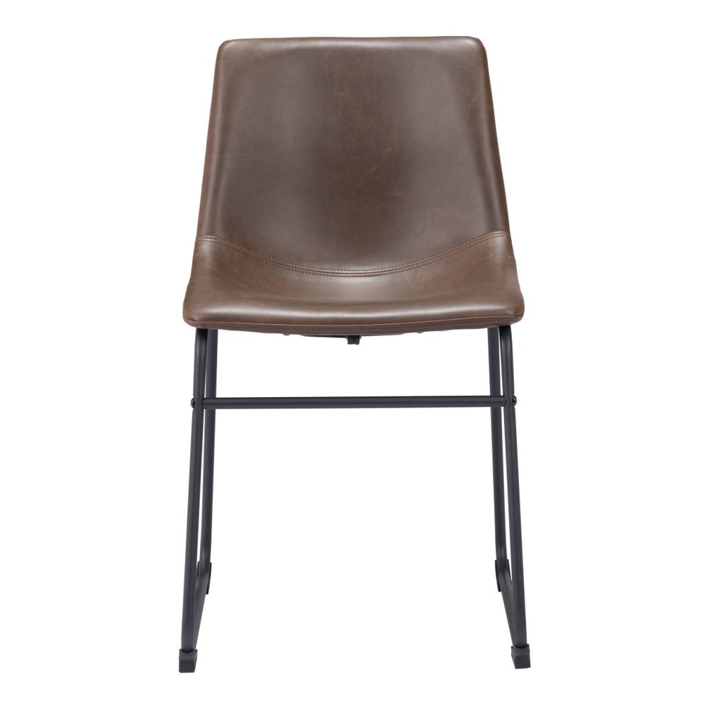 Set of Two Espresso And Black Upholstered Faux Leather Dining Side Chairs