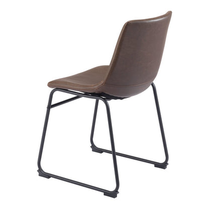 Set of Two Espresso And Black Upholstered Faux Leather Dining Side Chairs