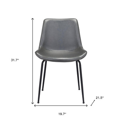 Set of Two Gray And Black Upholstered Faux Leather Dining Side Chairs