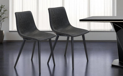 Set of Two Black Upholstered Faux Leather Dining Side chairs