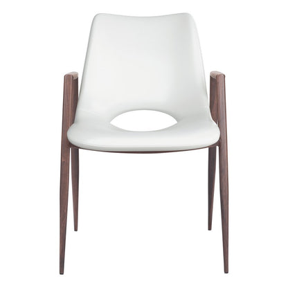 Set of Two White and Brown Upholstered Faux Leather Open Back Dining Arm Chairs