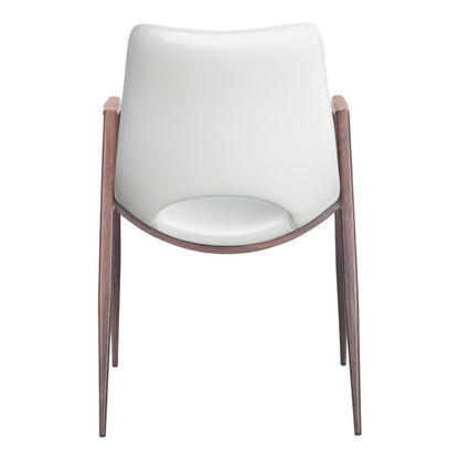 Set of Two White and Brown Upholstered Faux Leather Open Back Dining Arm Chairs
