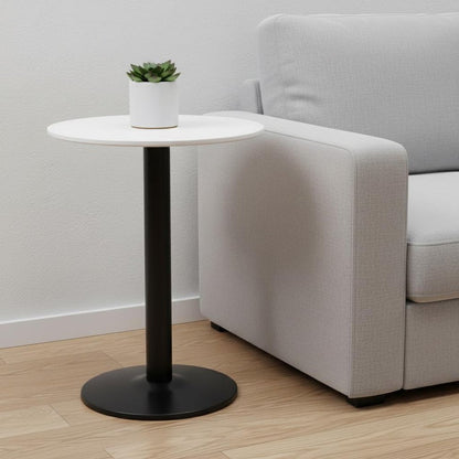30" White and Black Wood and Steel Round Pedestal End Table