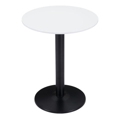 30" White and Black Wood and Steel Round Pedestal End Table
