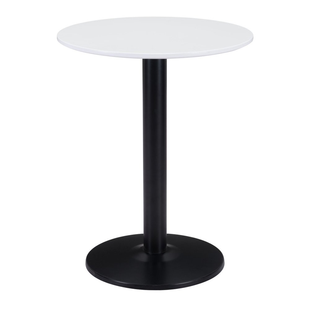 30" White and Black Wood and Steel Round Pedestal End Table