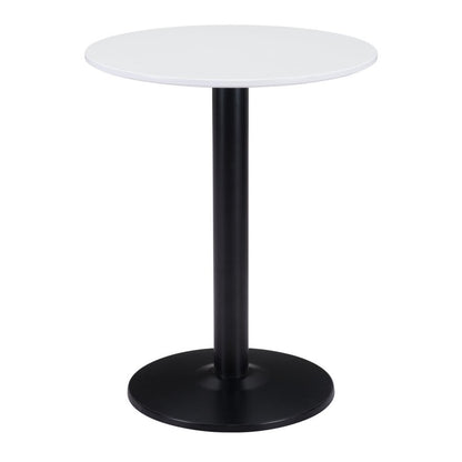 30" White and Black Wood and Steel Round Pedestal End Table