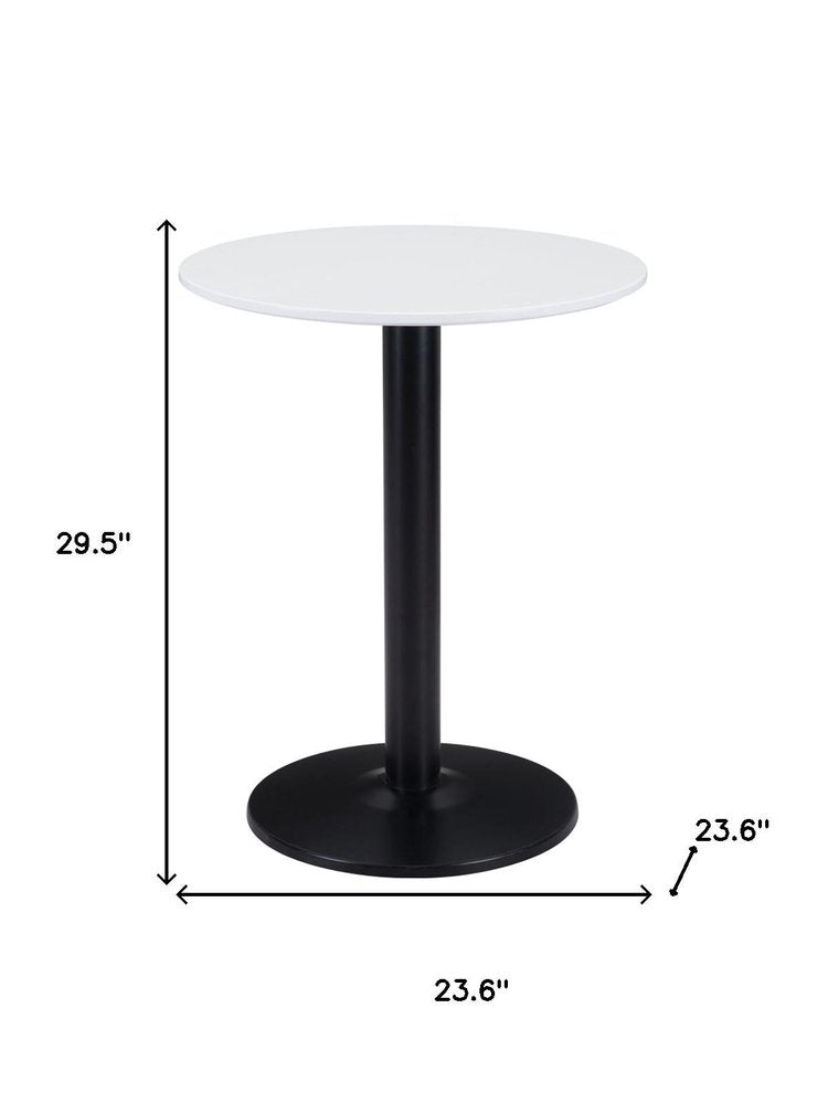 30" White and Black Wood and Steel Round Pedestal End Table