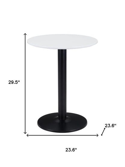 30" White and Black Wood and Steel Round Pedestal End Table