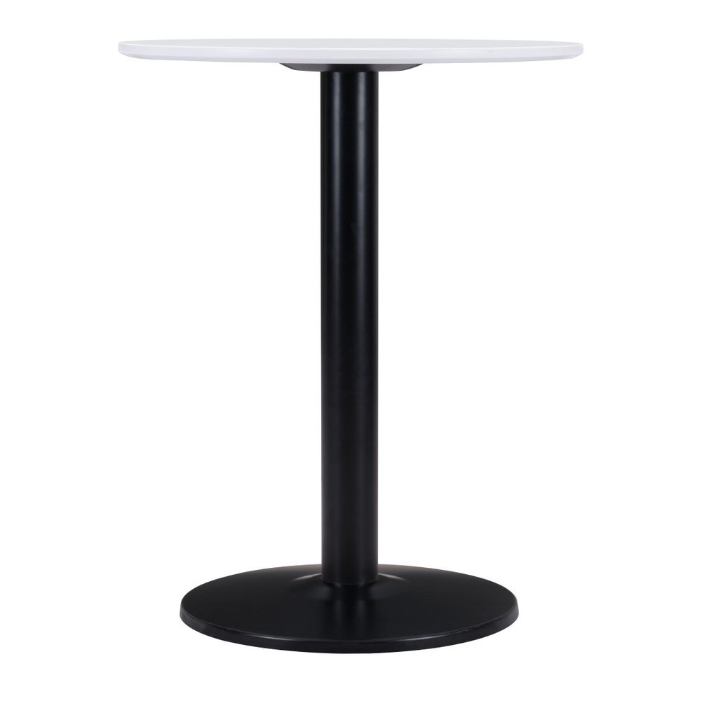 30" White and Black Wood and Steel Round Pedestal End Table
