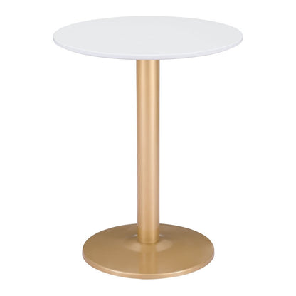 30" White and Gold Wood and Steel Pedestal End Table