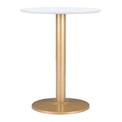 30" White and Gold Wood and Steel Pedestal End Table