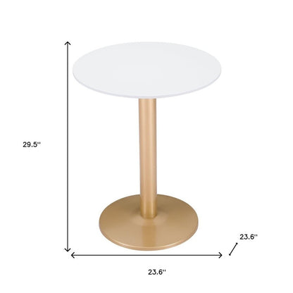 30" White and Gold Wood and Steel Pedestal End Table