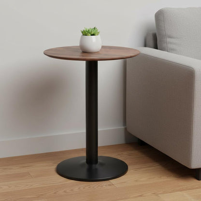 30" Black and Brown Wood and Steel Pedestal End Table
