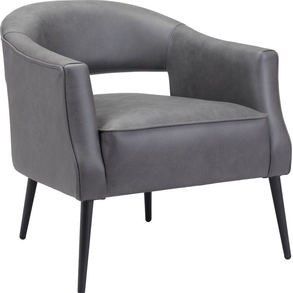 27" Gray And Gold Faux Leather And Upholstered Arm Chair