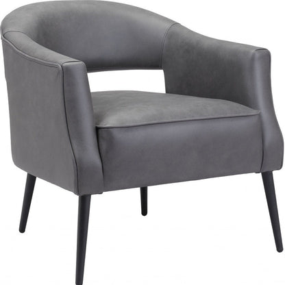 27" Gray And Gold Faux Leather And Upholstered Arm Chair