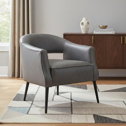 27" Gray And Gold Faux Leather And Upholstered Arm Chair