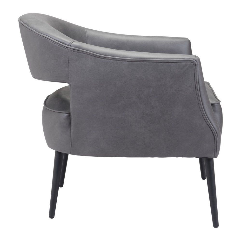 27" Gray And Gold Faux Leather And Upholstered Arm Chair