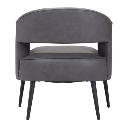 27" Gray And Gold Faux Leather And Upholstered Arm Chair