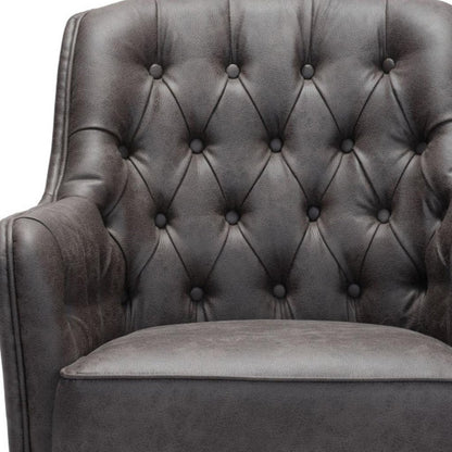 29" Black Faux Leather And Upholstered Tufted Chesterfield Chair