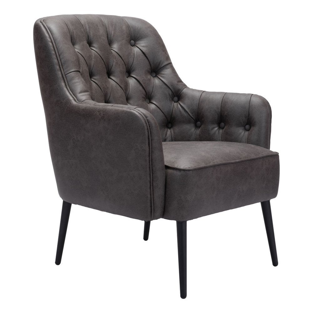 29" Black Faux Leather And Upholstered Tufted Chesterfield Chair