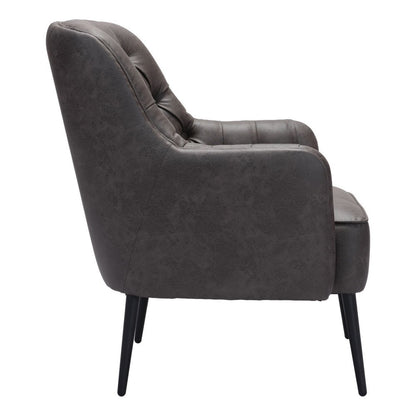 29" Black Faux Leather And Upholstered Tufted Chesterfield Chair