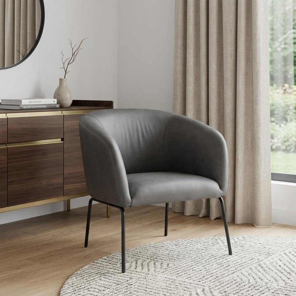 28" Gray And Black Faux Leather And Upholstered Club Chair
