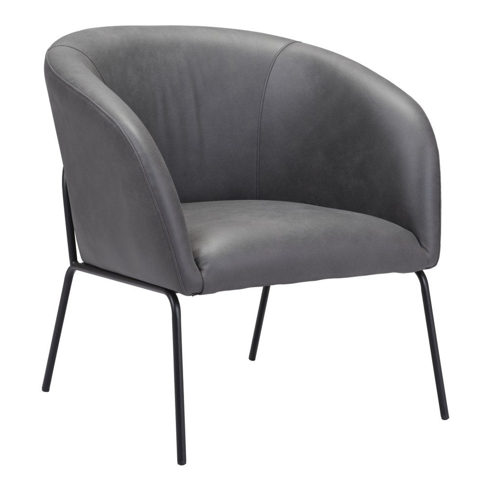 28" Gray And Black Faux Leather And Upholstered Club Chair